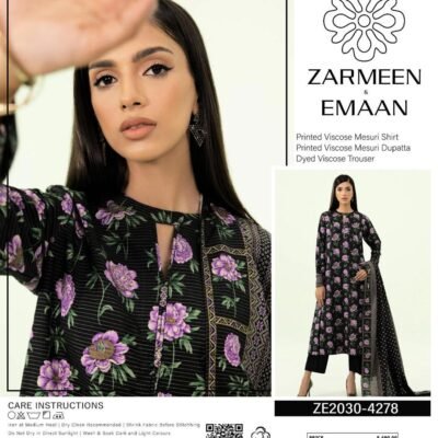 Printed Viscose 3-Piece Suit Purple Black for Women