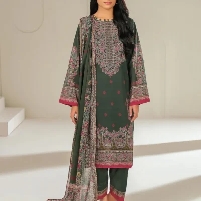 Green Printed  Linen 3-Piece Suit for Women